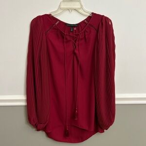 WHITE HOUSE BLACK MARKET Lena Red Maroon Pleated Balloon Long Sleeve Blouse 2